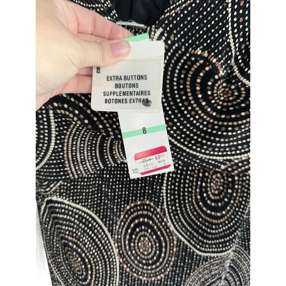 NWT Evan Picone Womens Surplice Sheath Dress Sz 6 Black Beige Gold Geometric - Picture 3 of 8